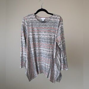 Pure Jill Striped Tunic Top Size L Gray Pink Soft Cotton Modal Blend